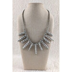 Hammered Silver-Tone Spike Bib‎ Necklace Statement Collar Chain Link Jewelry